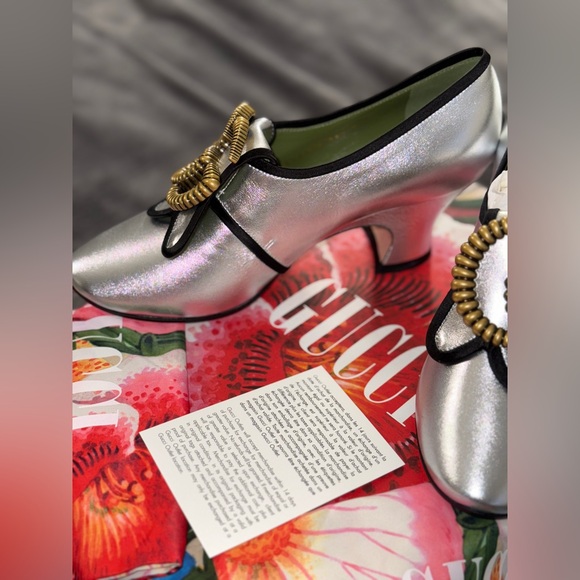 Silver gold Gucci Raso seta heels - Picture 4 of 7